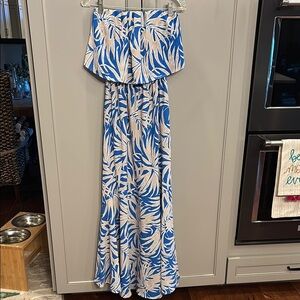 NWT Tychee sleeveless blue/tan maxi dress sz S